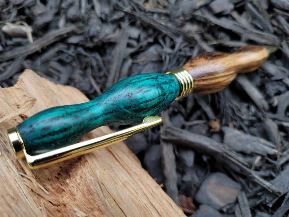 Natural Zebrawood and Ebiara Wood Twist Pen Dyed Green