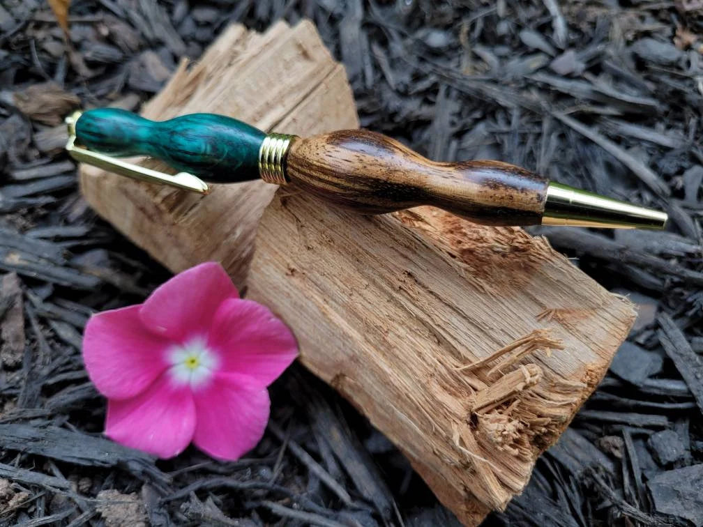 Natural Zebrawood and Ebiara Wood Twist Pen Dyed Green