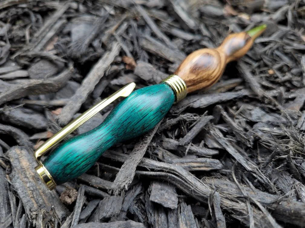 Natural Zebrawood and Ebiara Wood Twist Pen Dyed Green