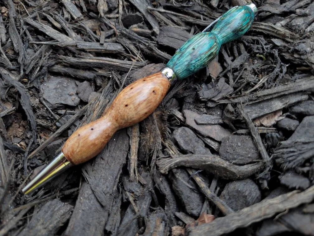 Dyed Blue Zebrawood and Ebiara Wood Twist Pen