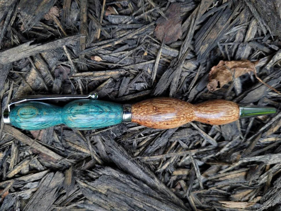 Dyed Blue Zebrawood and Ebiara Wood Twist Pen