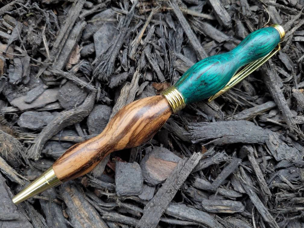 Natural Zebrawood and Ebiara Wood Twist Pen Dyed Green