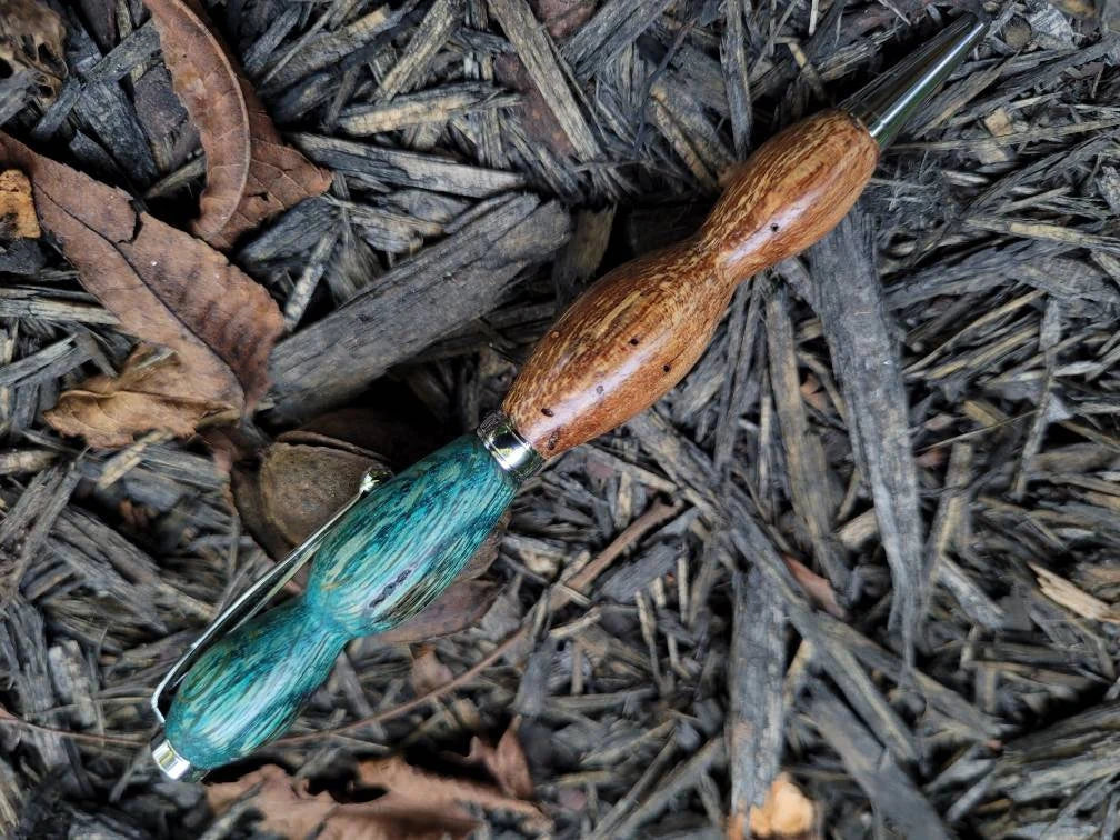 Dyed Blue Zebrawood and Ebiara Wood Twist Pen