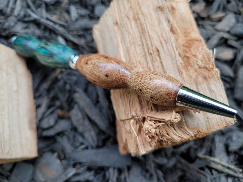 Dyed Blue Zebrawood and Ebiara Wood Twist Pen