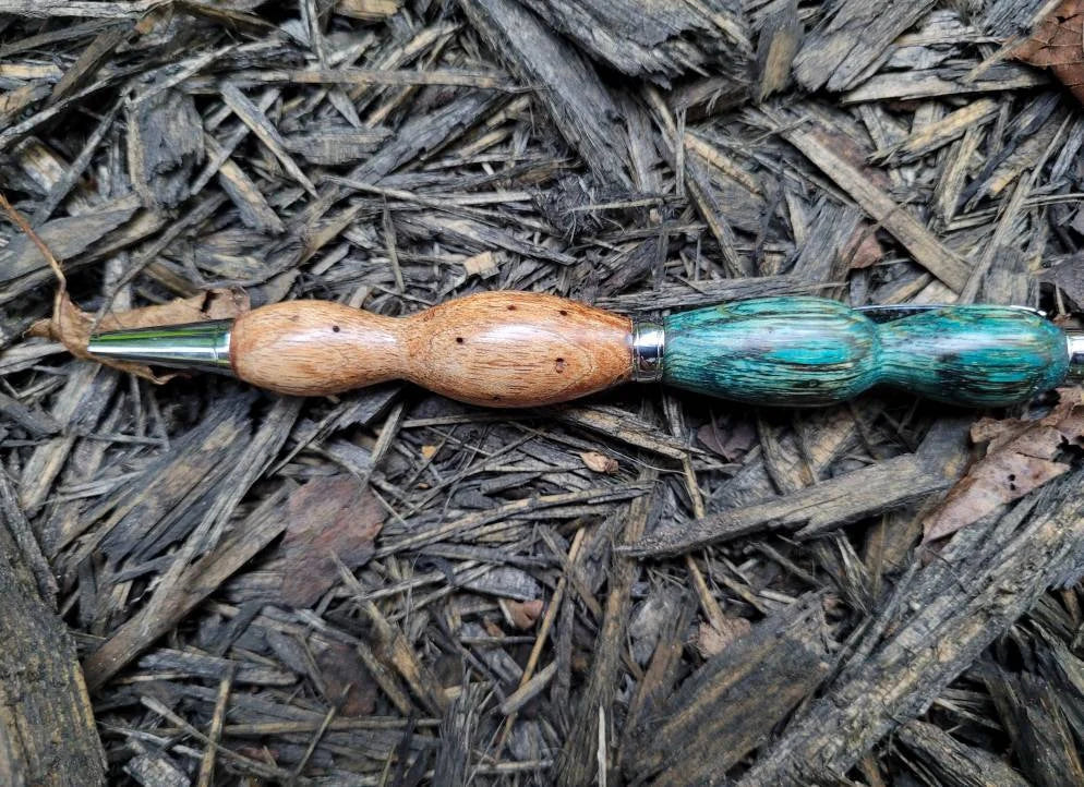 Dyed Blue Zebrawood and Ebiara Wood Twist Pen