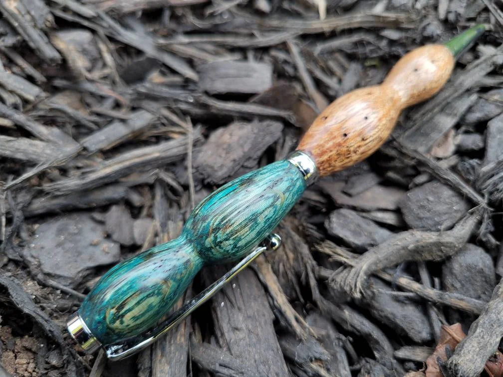 Dyed Blue Zebrawood and Ebiara Wood Twist Pen