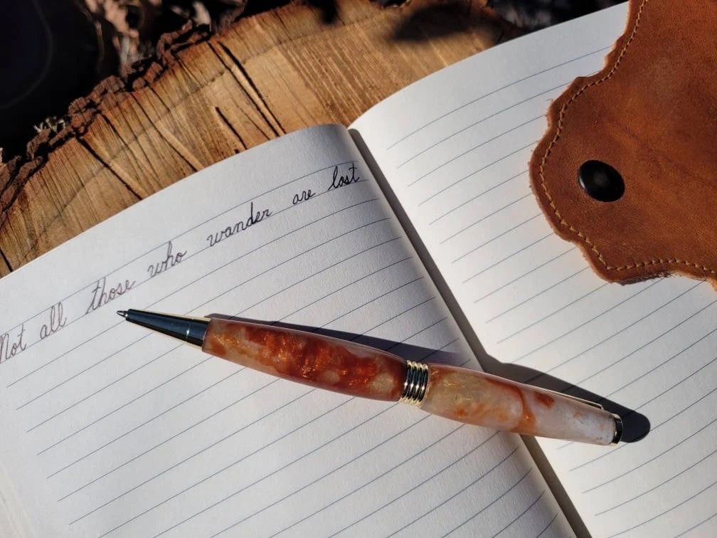 Off White and Orange Resin Epoxy Twist Pen