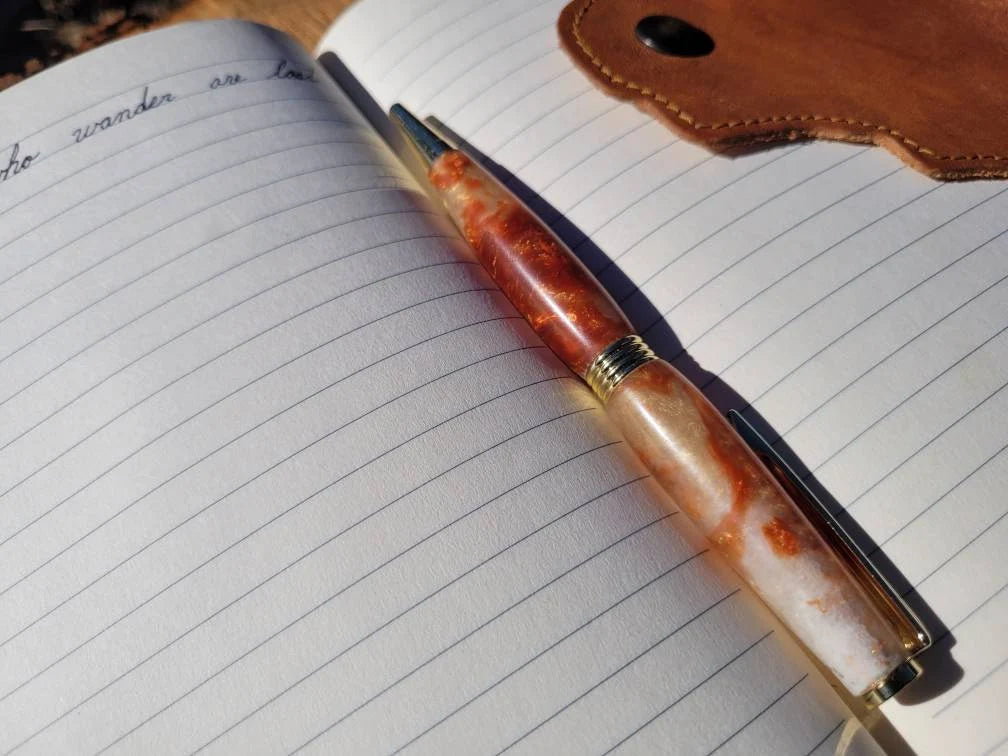 Off White and Orange Resin Epoxy Twist Pen