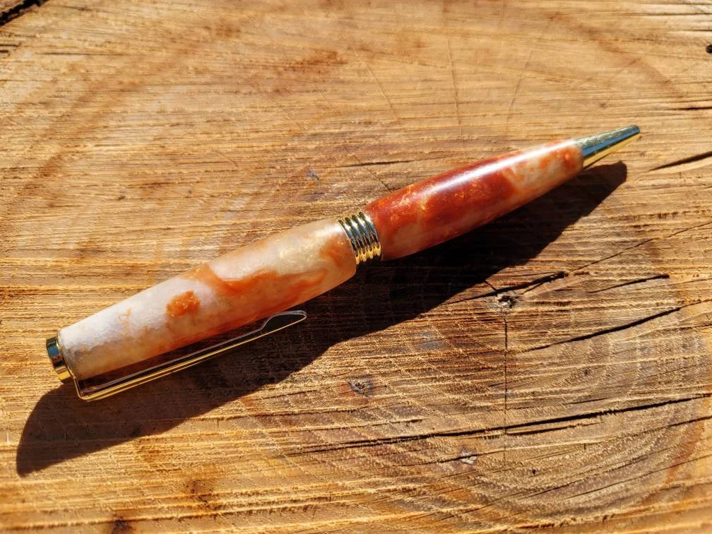Off White and Orange Resin Epoxy Twist Pen