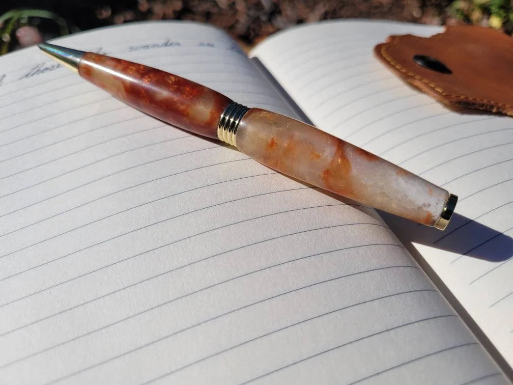 Off White and Orange Resin Epoxy Twist Pen