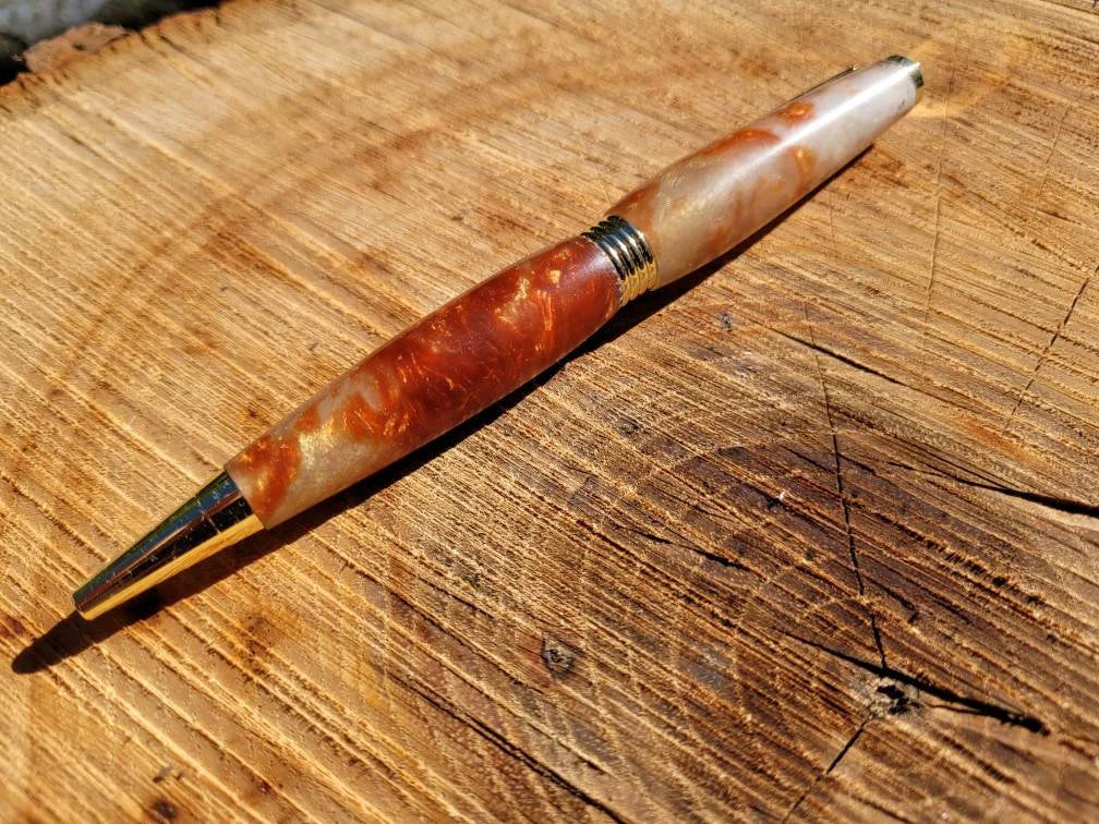 Off White and Orange Resin Epoxy Twist Pen