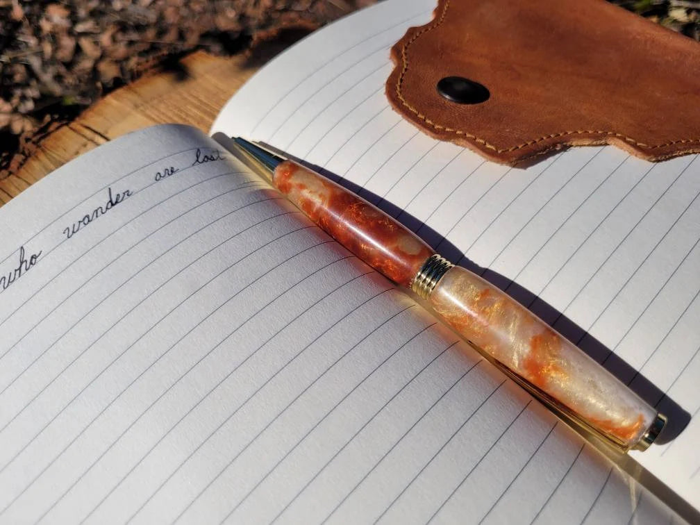 Off White and Orange Resin Epoxy Twist Pen