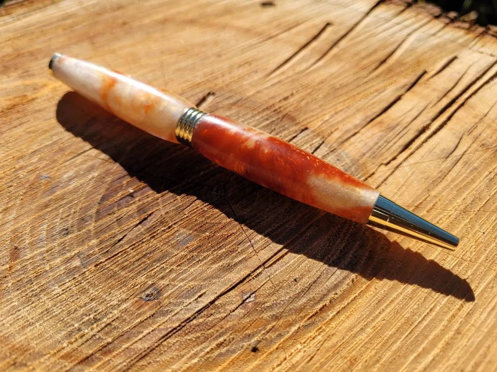 Off White and Orange Resin Epoxy Twist Pen