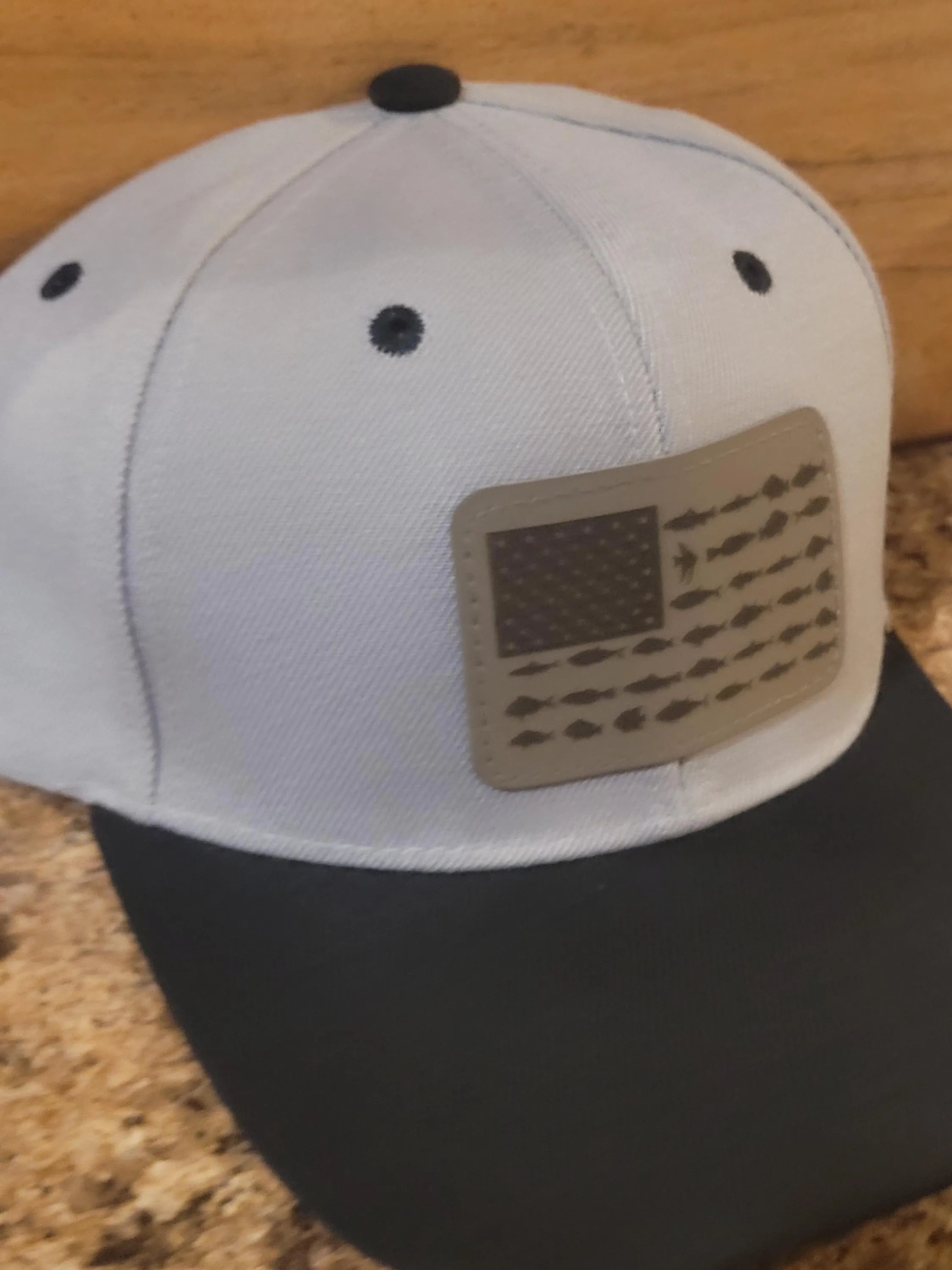 US Saltwater Fishing Flag Ball Cap, Gray with Black bill.
