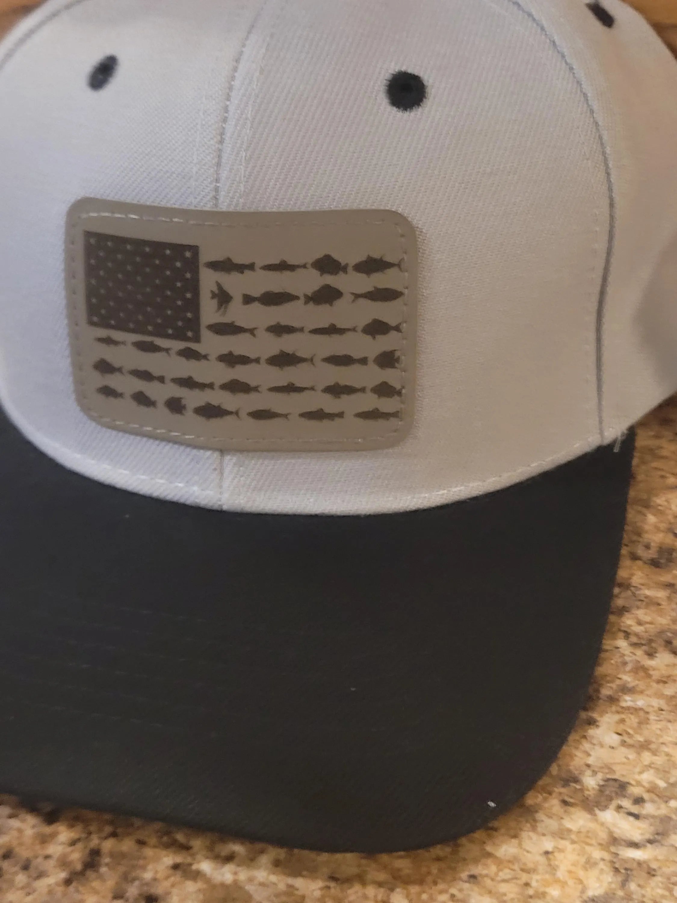 US Saltwater Fishing Flag Ball Cap, Gray with Black bill.