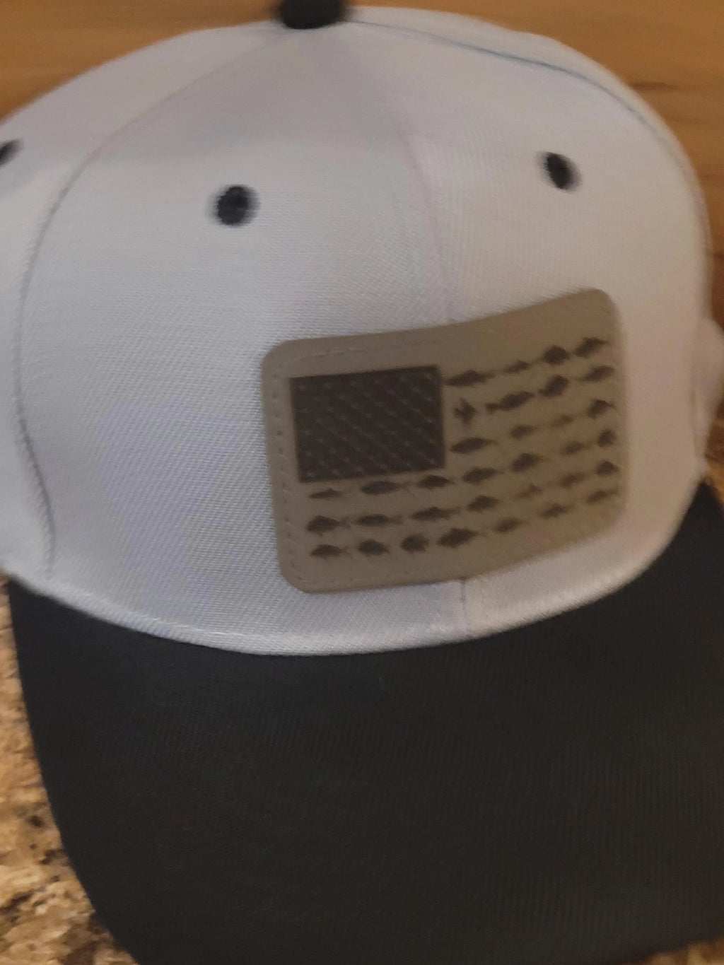 US Saltwater Fishing Flag Ball Cap, Gray with Black bill.